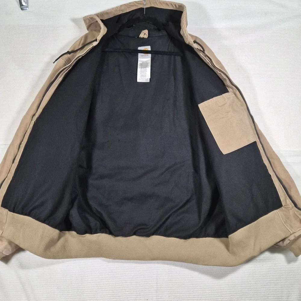 Carhartt J208 CML Hooded Duck Canvas Work Jacket Tan Brown XL Regular Distressed